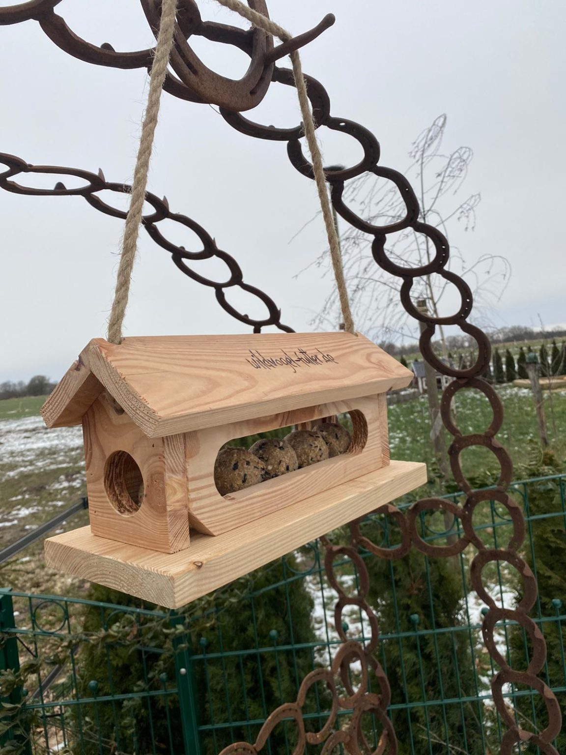 Dio Meisenknödelhalter Als Gartenstecker – 3 Vögel Im Ring Aus Metall, Ca. 110 Cm Lang, Ohne Futter